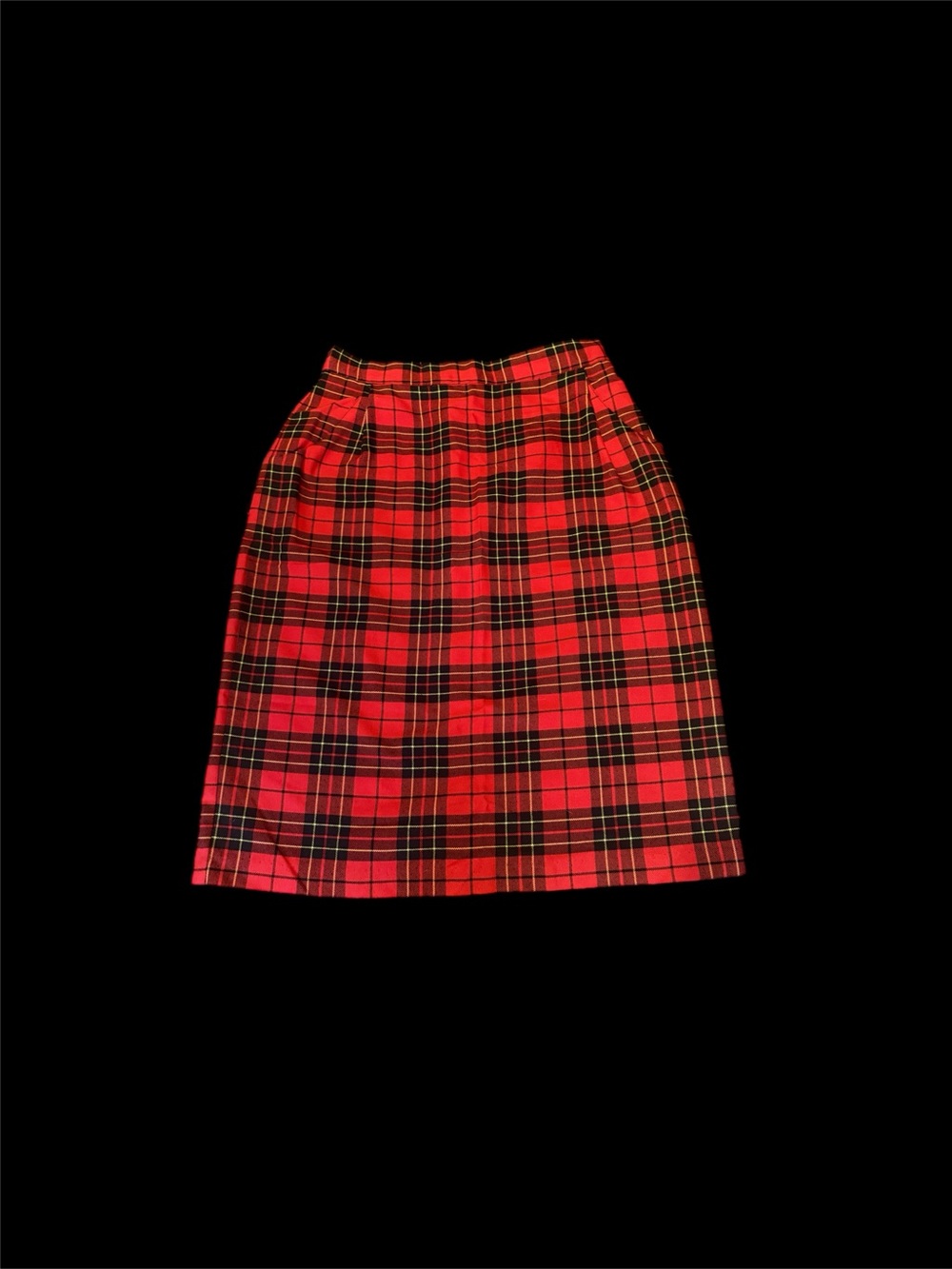 Vintage Wool Check Midi Skirt: 90s High Waist Plated 8/10 Medium POCKETS!